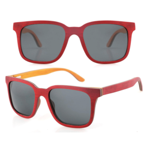 rectanhulareas Ébano rojo gafas de sol montura madera