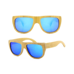 gafas de sol de bambú y lente azul