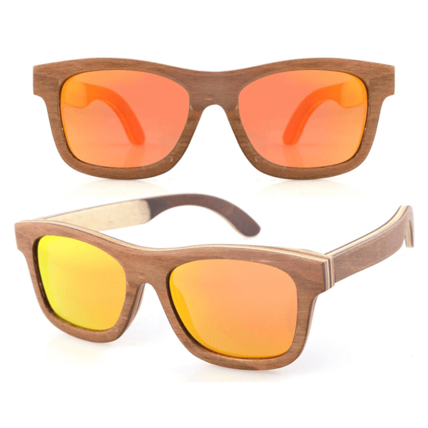naranjas rectangulares gafas de sol con montura de madera