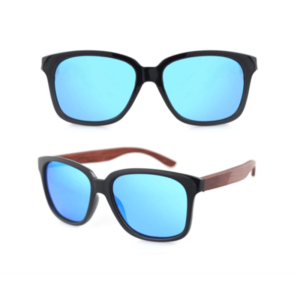 azul negro gafas de sol madera redondas