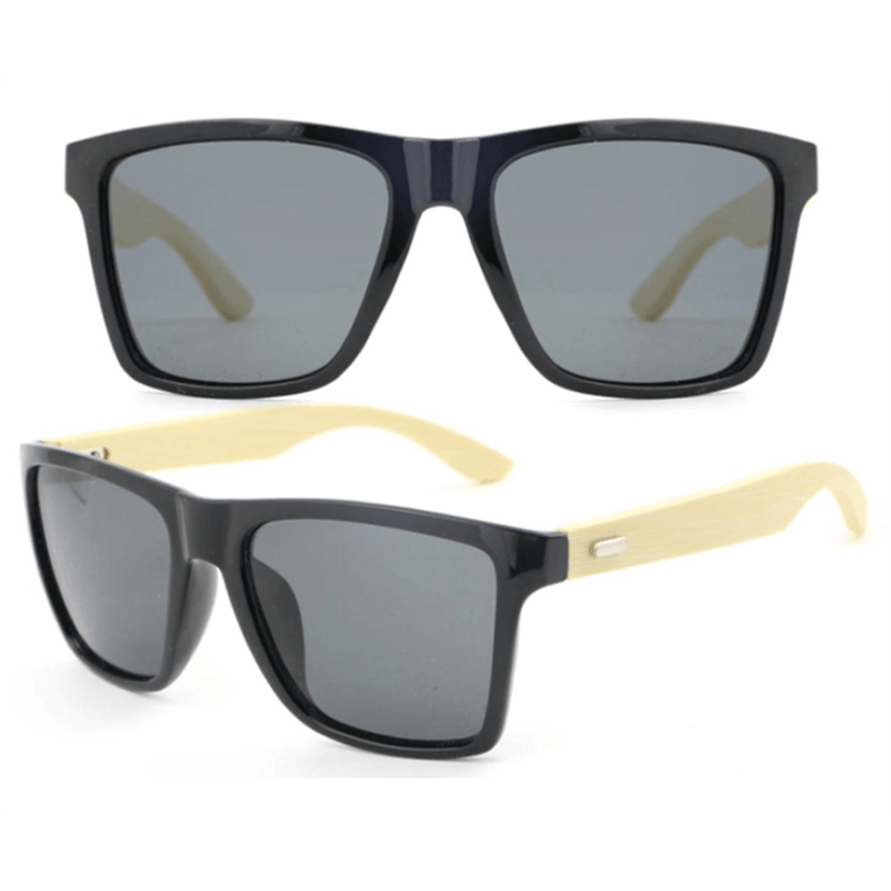 gris lentes rectangulares gafas de sol de madera