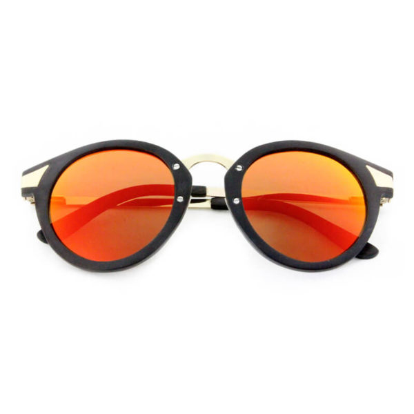 naranja polarizadas gafas redondas de madera