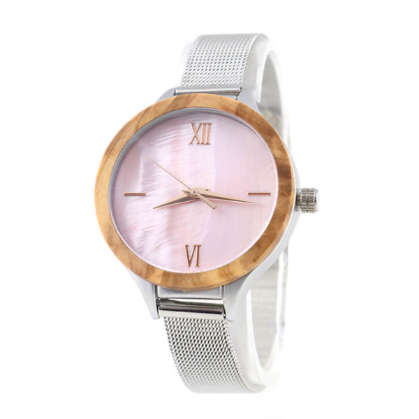 olivo moda acero plateado reloj madera mujer