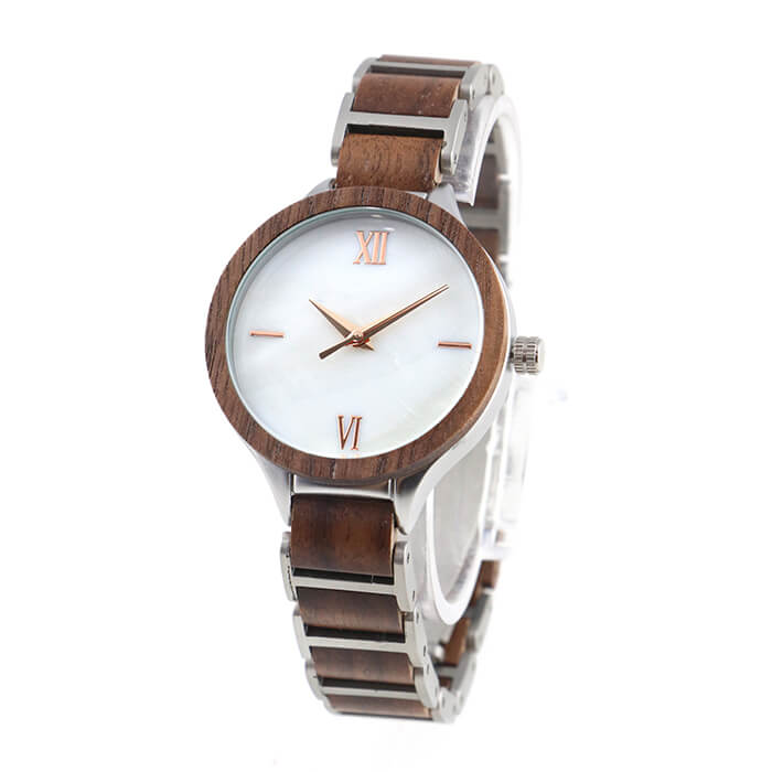 blancas dial de concha real exquisito relojes madera mujer