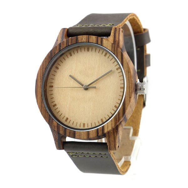 madera de cebra correa reloj cuero artesanal