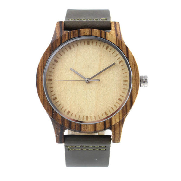 artesanal reloj de madera de mano con correa cuero