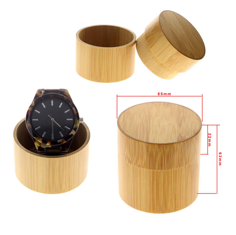 rendonda bambú caja de madera para relojes