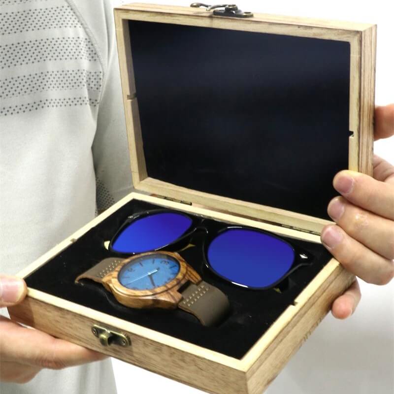 embalaje para gafas y reloj de madera