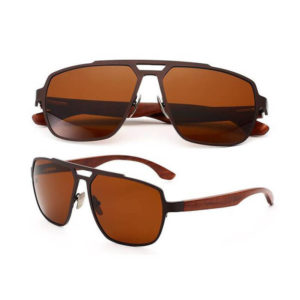 marron polarizadas aviador estilo gafas de sol titanio y madera