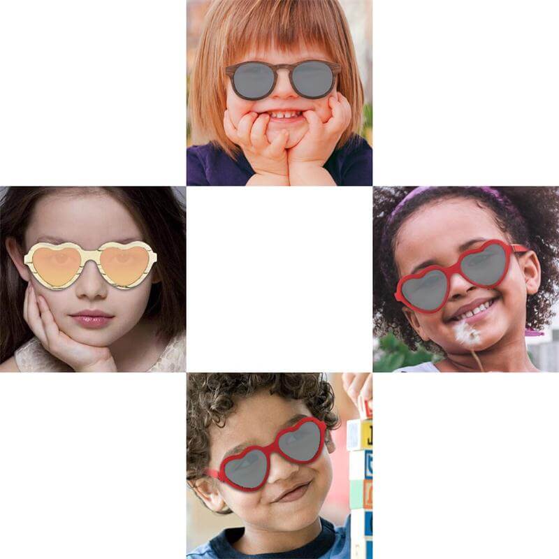 niños con gafas de sol de madera